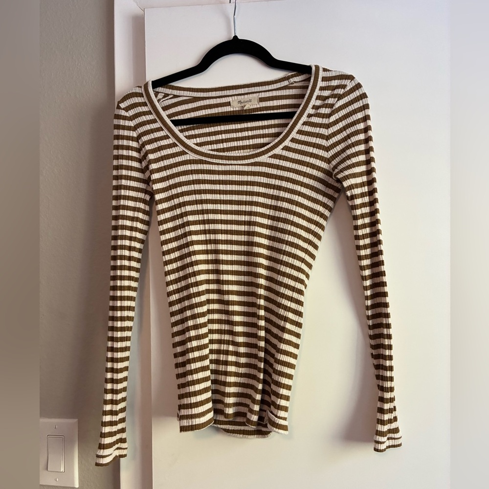 🤎 Madewell Ribbed Long Sleeve Stripe Top – Women’s XS 🤎